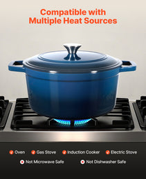 Enameled Cast Iron Dutch Oven Heavy-Duty Cookware With Lid Handles 6 Qt Blue