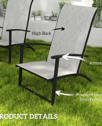 Set of 2 Outdoor Dining Chairs with High Back, Armrests, Folding Patio Chairs for Patio, Lawn, Camping, Gray