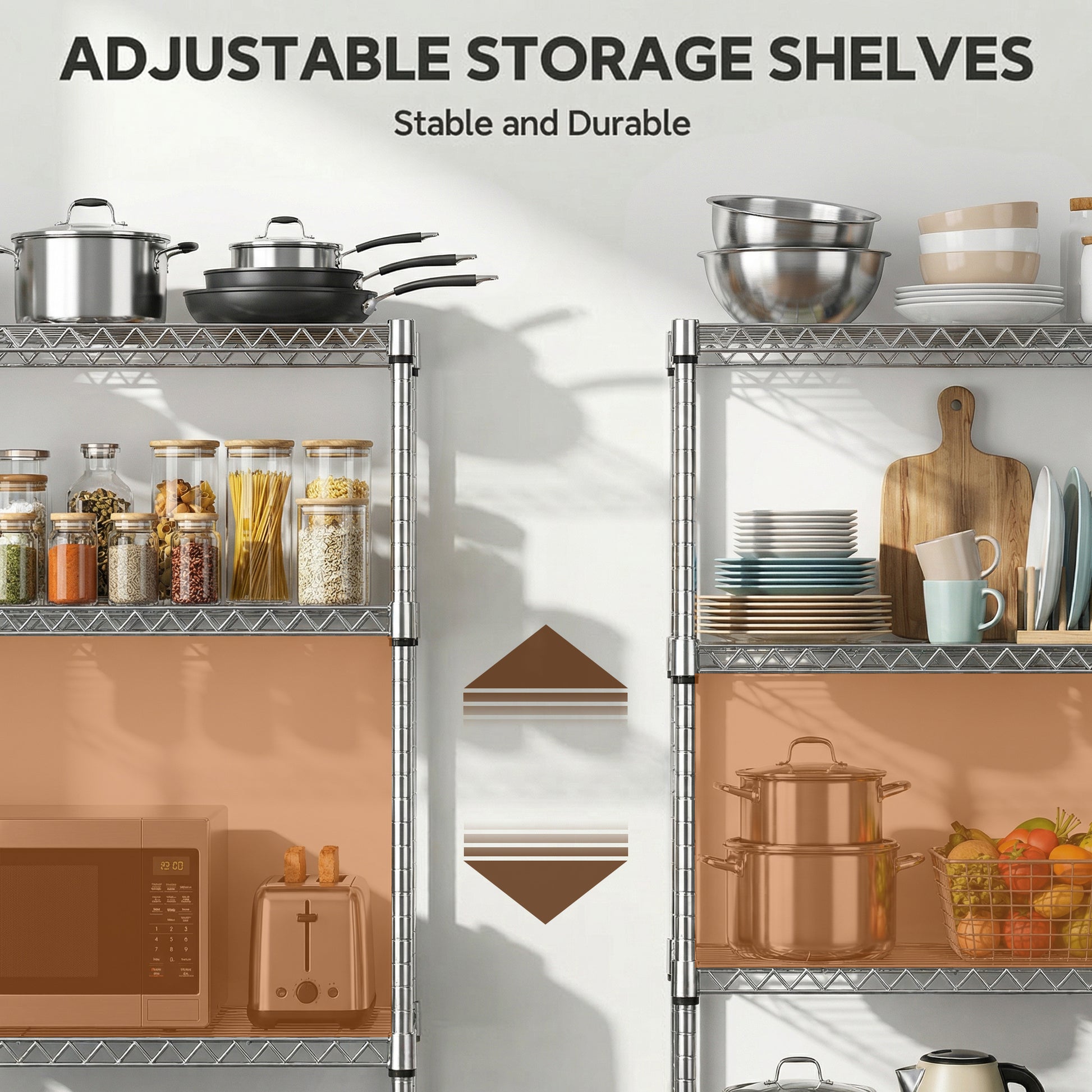1400 Lbs 4-Shelf Storage Shelves,Wire Shelving Heavy Duty Metal Storage Shelving Unit Adjustable Garage Shelving Rack Pantry Kitchen  Chrome, 4 Tier,15.8  D X 45.3  W X 59.4  H