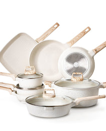 19 Piece Pots And Pans Set Granite Nonstick Kitchen Cookware Induction White