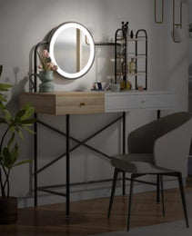 Makeup Vanity Desk With 3-Mode Lighted Mirror & Wireless Charging Station , Vanity Table With Drawer & 3 Open Shelves For Ample Storage Space - CJDS