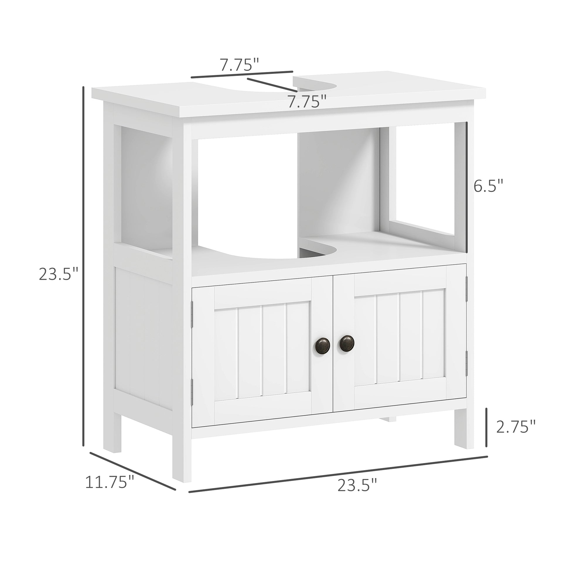 Pedestal Sink Storage Cabinet, Bathroom Under Sink Cabinet with 2 Doors and Open Shelf, Bathroom Vanity, White