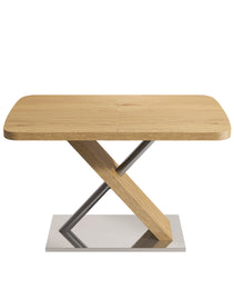 47.25 -63 Dining Table, Original Wood Color, Seating 4-6 People, Retractable Table, Cross Metal Base And Stainless Steel Tubing Natural