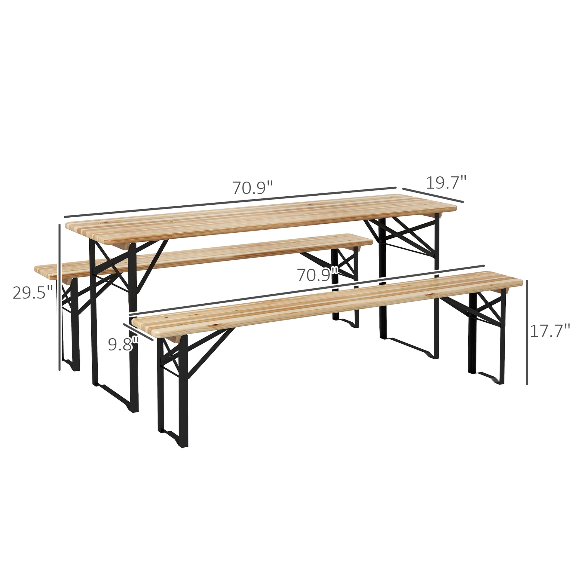 6' Portable Picnic Table and Bench Set, Outdoor Wooden Folding Camping Dining Table Set for Patio Garden Outdoor Activities