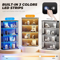 Large Rounded Display Cabinet with Glass Door, 4-Tier Curio Cabinet with 3 Color Lights or Collectibles, Glass Display Case with