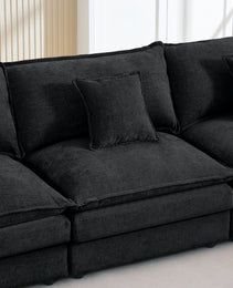 Modular Sectional Sofa, 102 Inch L Shaped Couch Set For Living Room, 3-Seater Comfy Cloud Couches With Movable Ottoman, DIY Combination, Chenille, Black