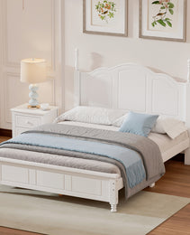 Full Size Wood Platform Bed Frame,Retro Style Platform Bed With Wooden Slat Support,White