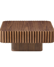 Modern 35.43 Inch Handcraft Drum Coffee Table Square Coffee Table For Living Room,Small Wooden Coffee Table With Sturdy MDF Pedesta,Walnut Color