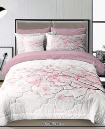 Cherry Blossom Pattern Comforter Set 8PCS Twin Size Soft Bedding Set,1 Comforter,1 Pilow Cover,1 Flat Sheet,1 Fitted Sheet,4 Cushion Cover