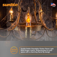 Petite Chandelier Flicker Flame Light Bulb Candelabra Base, Orange, for Holiday and Decorative Lighting, E12, Candelabra Base, Clear, 3 Watts, 12 Pack