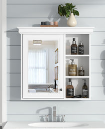 30'' X 28'' Bathroom Medicine Cabinet With Mirror, Wall Mounted Mirror Cabinet With Storage Organizer, Over The Toilet Storage White Storage Cabinet For Bathroom