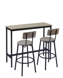 Bar Table Set With 2 Bar Stools PU Soft Seat With Backrest, Grey