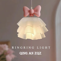 Pink Bow Children's Room Chandeliers Cute Girl Bedroom Bedside Lamps LED Romantic Warm Baby Room Princess Room Chandelier