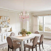 Plug in Crystal Pink Chandelier, Not Acrylic Crystal,Mini 4 Lights for Girls Room,Pink Crystals Hanging Pendant Light with Clear Cord and On/Off, Chandelier for Wedding, Kitchen, Dining,Foyer,Island