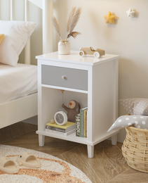 26.77''H Wooden Nightstand With One Drawer One Shelf For Kids, Adults,Gray Silver Handle