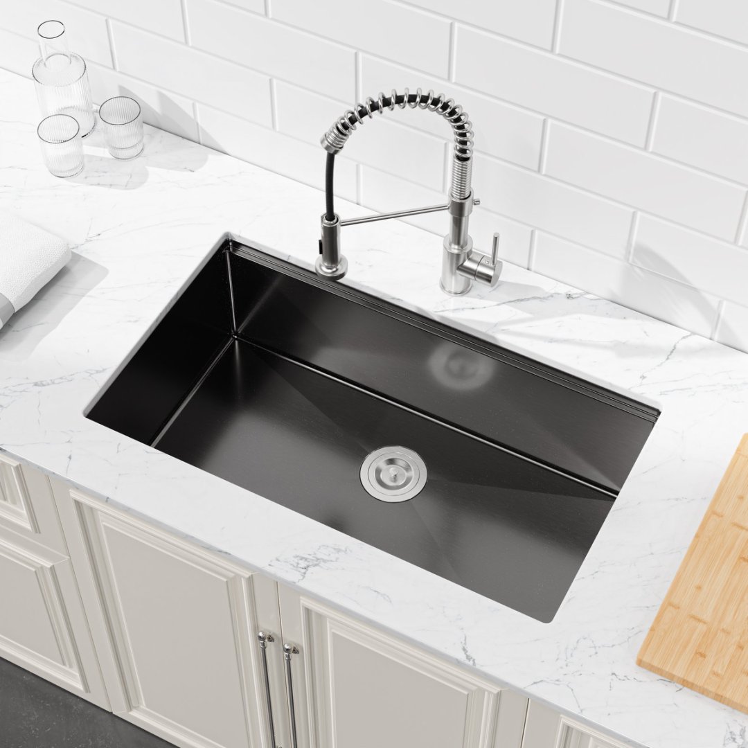 Stainless Steel Kitchen Sink, Single Bowl, Undermount Handmade Sink In Black, With Cutting Board, Colander