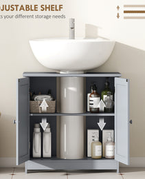Under Sink Bathroom Cabinet, Pedestal Sink Storage Cabinet with 2 Doors, Shelf and U-Shape, Gray