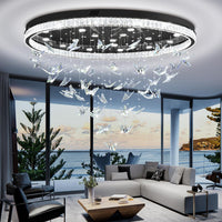 Butterfly Chandelier Black 48In Modern Crystal Raindrop Chandelier Lighting Flush Mount Ceiling Chandeliers for Living Room 20XGU10
