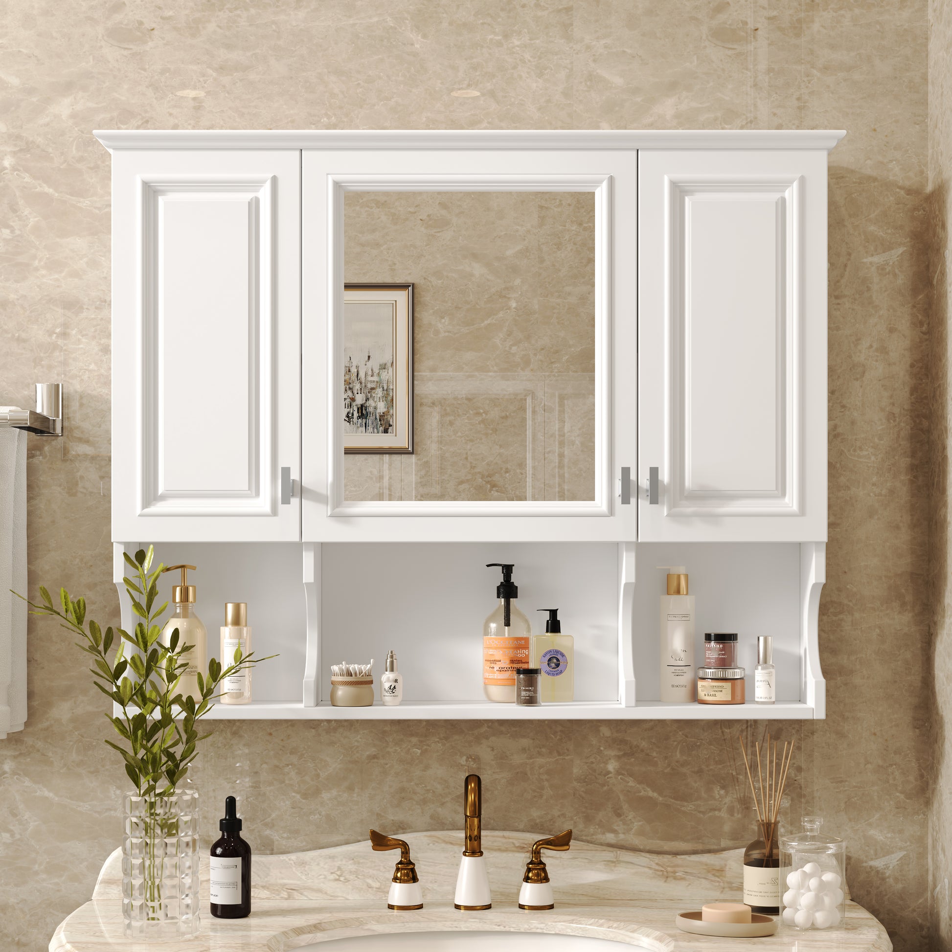 35'' X 28'' Wall Mounted Bathroom Medicine Cabinet, Modern Bathroom Wall Cabinet With Mirror,  Mirror Cabinet With Open Shelves