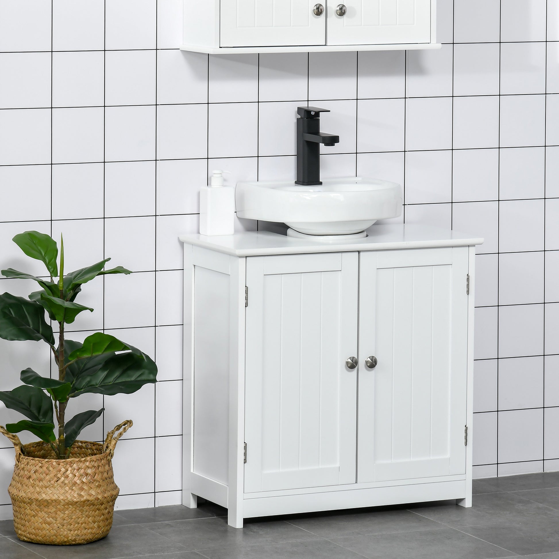 Bathroom Vanities, Bathroom Sink Cabinets With U-Shape Cut-Out And Adjustable Internal Shelf, White