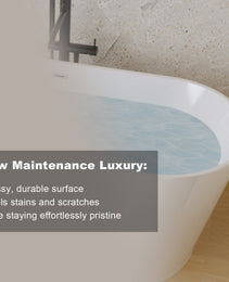 59 Acrylic Freestanding Bathtub, Stand Alone Soaking Tub, Glossy White Acrylic, Toe-tap Chrome Drain, CUPC Certified