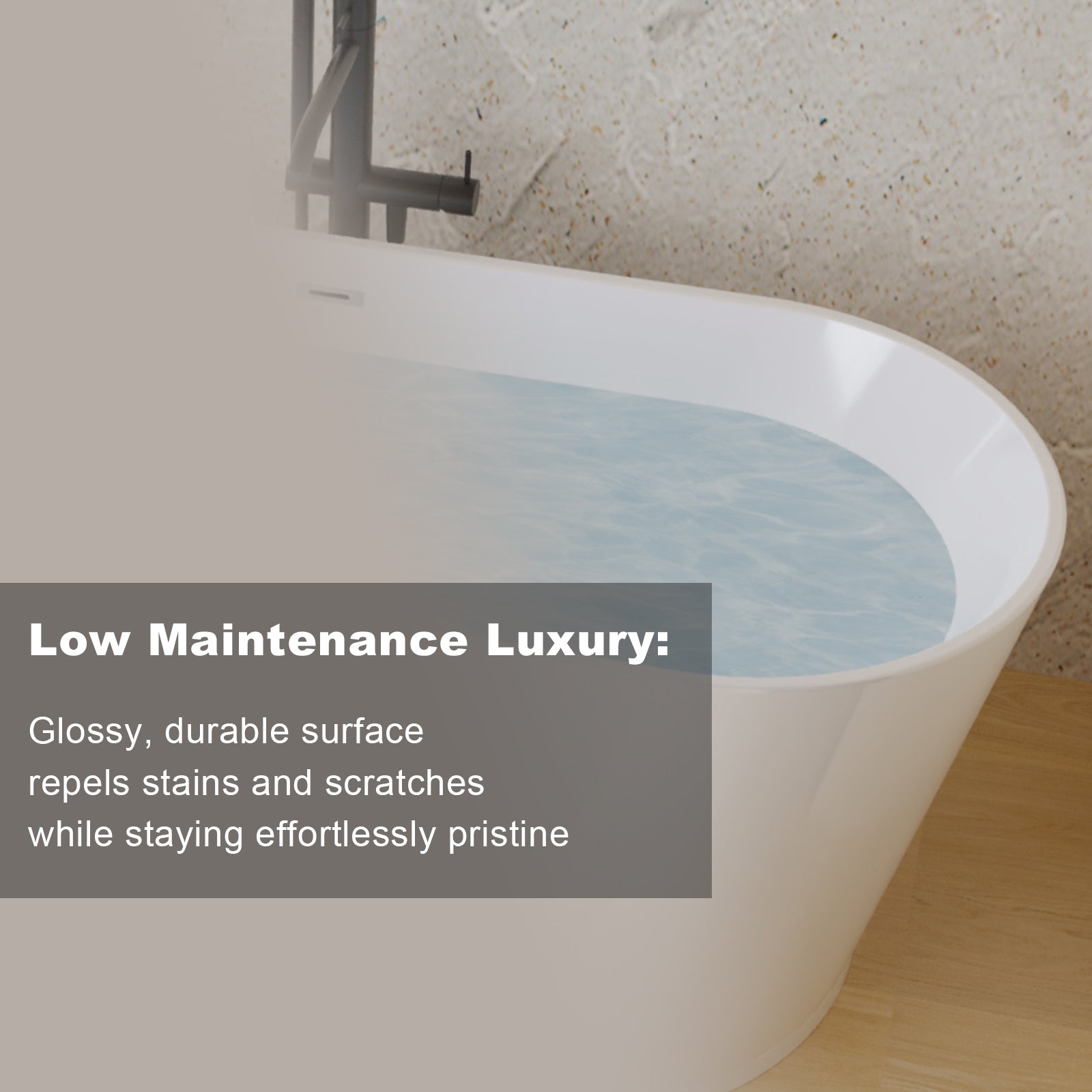 59 Acrylic Freestanding Bathtub, Stand Alone Soaking Tub, Glossy White Acrylic, Toe-tap Chrome Drain, CUPC Certified