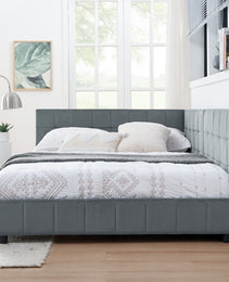Full Size Upholstered Tufted Bed Frame, Sofa Bed Frame With Comfortable Backrest And Armrests, Full Size Bed For Bedroom, Living Room,Velvet, Grey 80.5x59x30.5