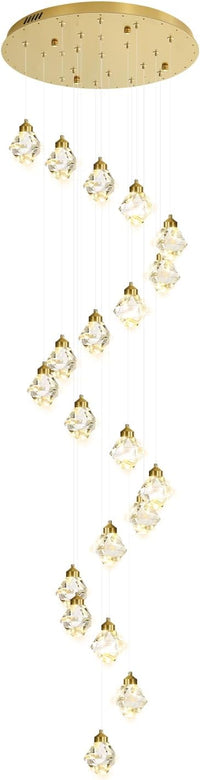 20-Light Modern Chandelier for Foyer Crystal Chandeliers for Living Room Gold Pendant Light Fixture Staircase Chandelier for High Ceilings Dimmable LED Hanging Light with Remote