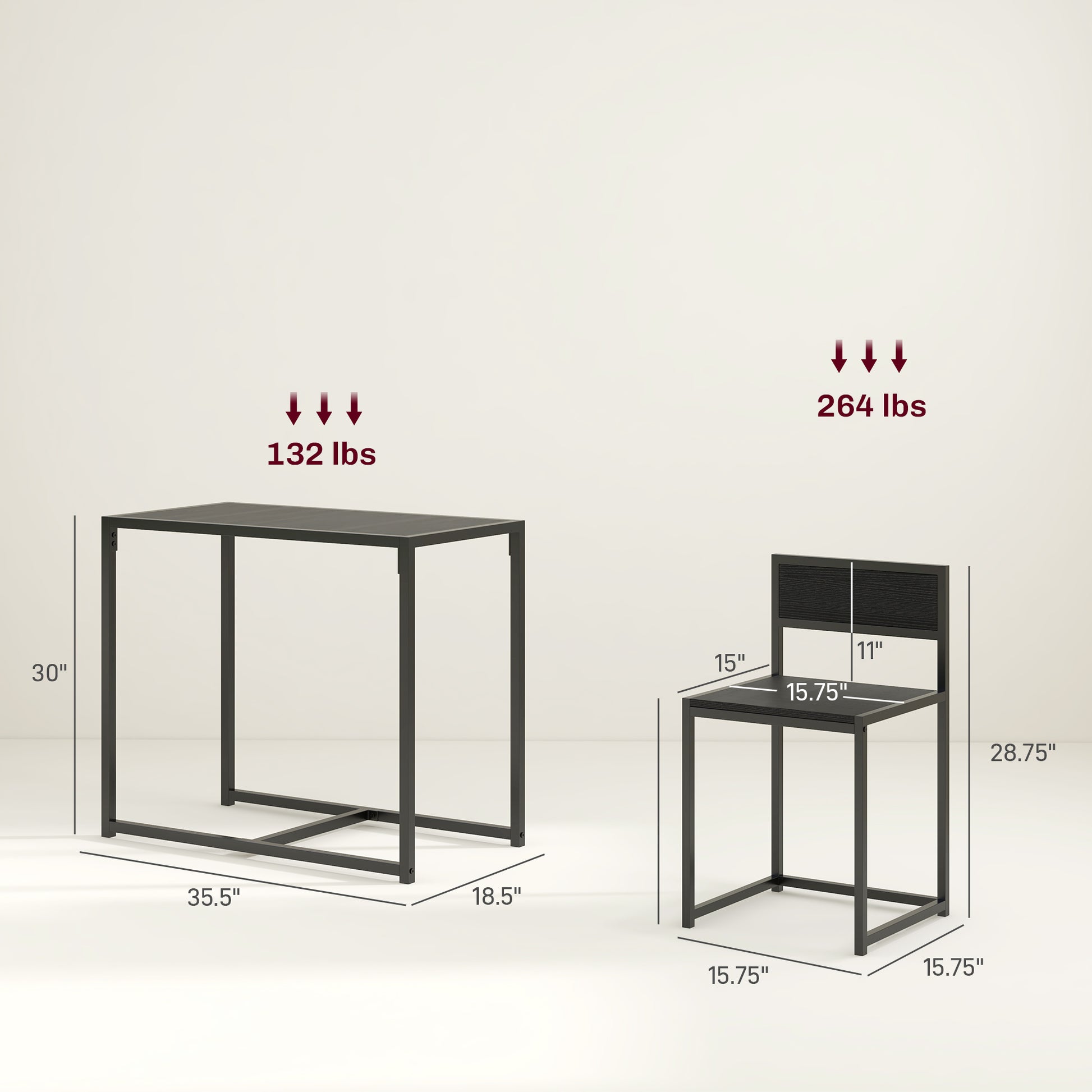 3-Piece Dining Room Set, Industrial Kitchen Table Set With Rectangular Table And 2 Dining Chairs, Black