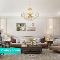 Flower Crystal Chandelier for Dining Room, Living Room, Kitchen, Bedroom, 6-Light Floral Light Fixture, D18*H16~41Inch (Adjustable Height), K9 Crystal & Gold Finish