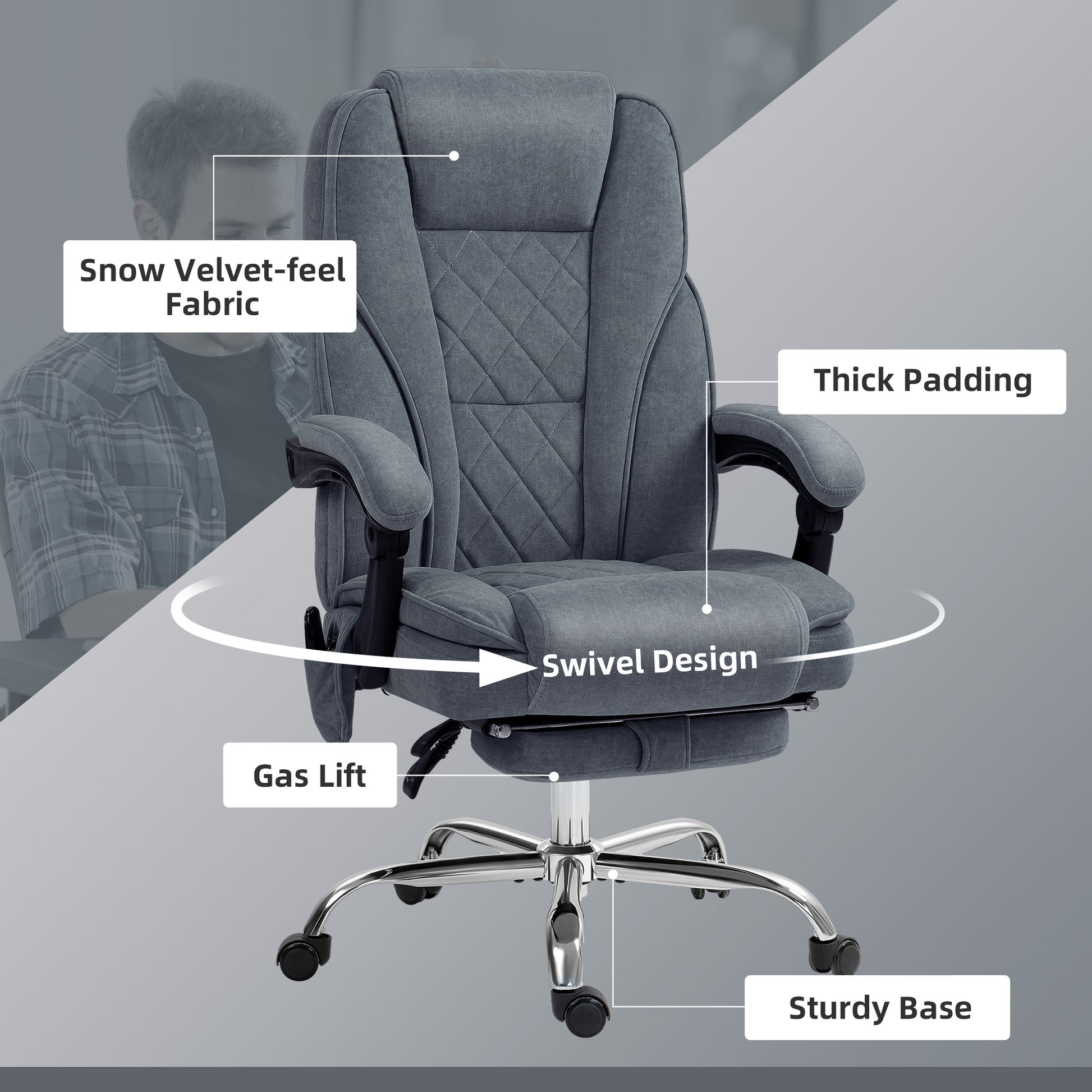 Massage Office Chair, Heated Reclining Computer Chair with Adjustable Height and Footrest, Charcoal Gray