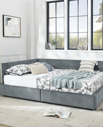 Queen Size Storage Upholstered Tufted Bed Frame, Sofa Bed Frame With Comfortable Backrest And Armrests,Queen Size Bed For Bedroom, Living Room,Velvet, Grey 85.5x64.5x29.5