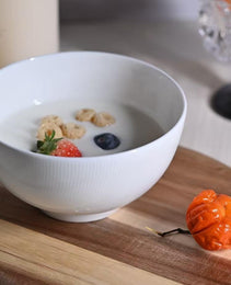 Setaria Bone China Dinnerware Set, 12 Pieces, Service For 4, Plates, Dishes, Bowls Set, Microwave And Dishwasher Safe, Ivory White With Narrow Curve Stripe
