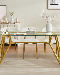 70.9-inch Rectangular Glass Dining Table, Suitable For 1-8 People, Modern Style Home Kitchen Dining Table, Equipped With Sturdy Metal Table Legs,suitable For Dining Room,living Rooms, Offices, Gold