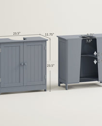 Under Sink Bathroom Cabinet, Pedestal Sink Storage Cabinet with 2 Doors, Shelf and U-Shape, Gray