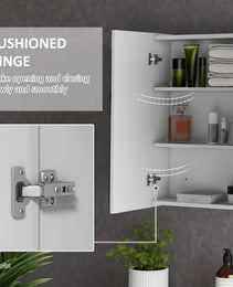 Bathroom Mirror Cabinet with Light, Bathroom Storage Cupboard with USB Charge, Adjustable Shelf, 35.5"W x 25.5"H, White