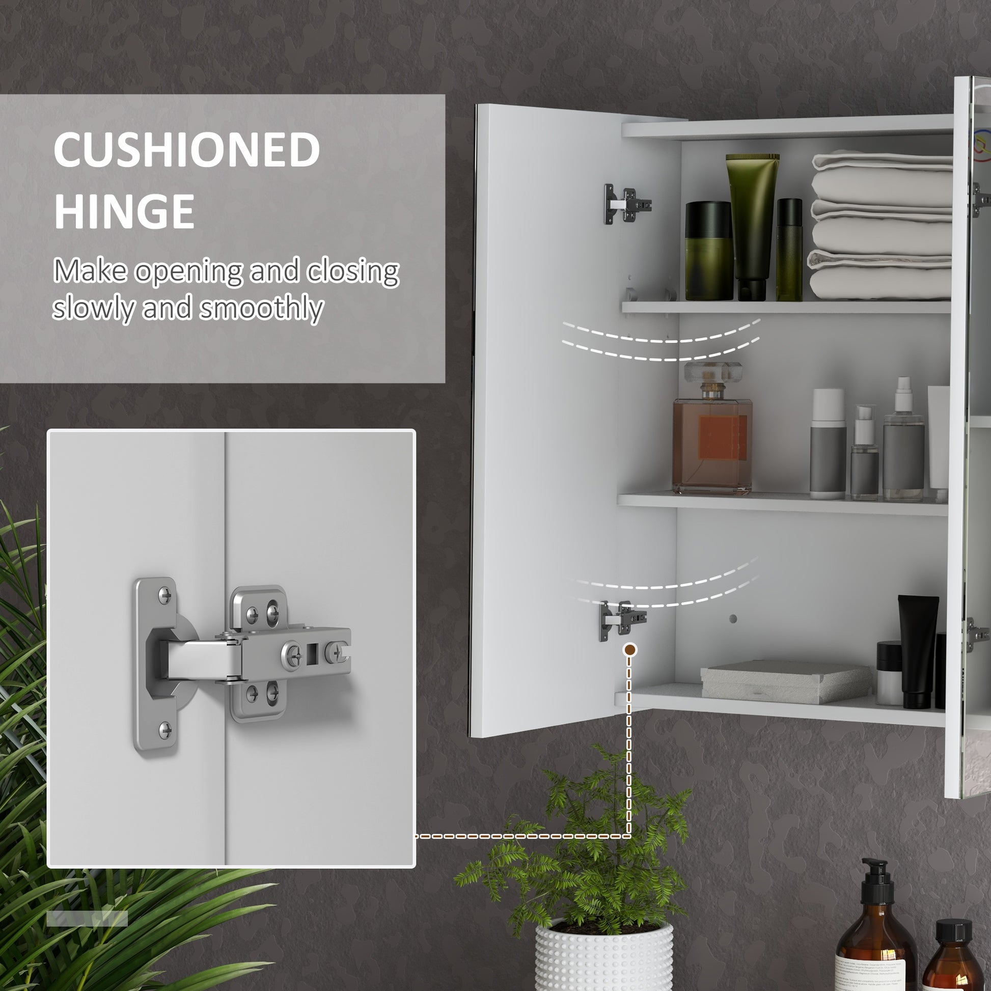 Bathroom Mirror Cabinet with Light, Bathroom Storage Cupboard with USB Charge, Adjustable Shelf, 35.5"W x 25.5"H, White