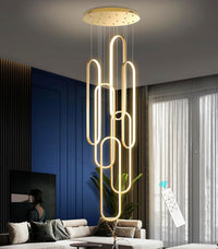 Modern LED Chandeliers for Foyer Entryway High Ceiling Long Staircase Chandeliers Dimmable Dimmable Flush Mount High Villa Foyer 2700K-6000K
