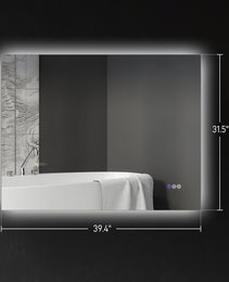 Dimmable Bathroom Mirror with Lights, 39" x 32" Backlit LED Mirror w/ Anti-Fog, Memory & Infinite Color Temperature