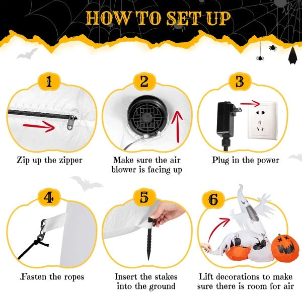 11.8 FT Halloween Inflatables Ghost Spider Pumpkin Outdoor Decorations - CJDS - FC