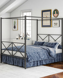 Metal Canopy Bed Frame, Platform Bed Frame Queen With X Shaped Frame Queen Black