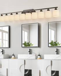 10 Light Bathroom Vanity Lights Over Mirror, 65.4 Inch Black Vanity Lights Fixtures With White Glass Shades Matte Black Modern Vanity Lights Black Bathroom Wall Lighting For Mirror Bedroom