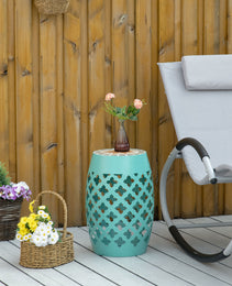 12" Patio Round Side Table, Outdoor Footstool, Garden Mosaic Accent Side Table, Plant Stand, Blue