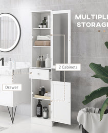 Slim Bathroom Storage Cabinet, Tall Bathroom Cabinet, Narrow Linen Tower with Acrylic Door, Drawer and Shelves, White