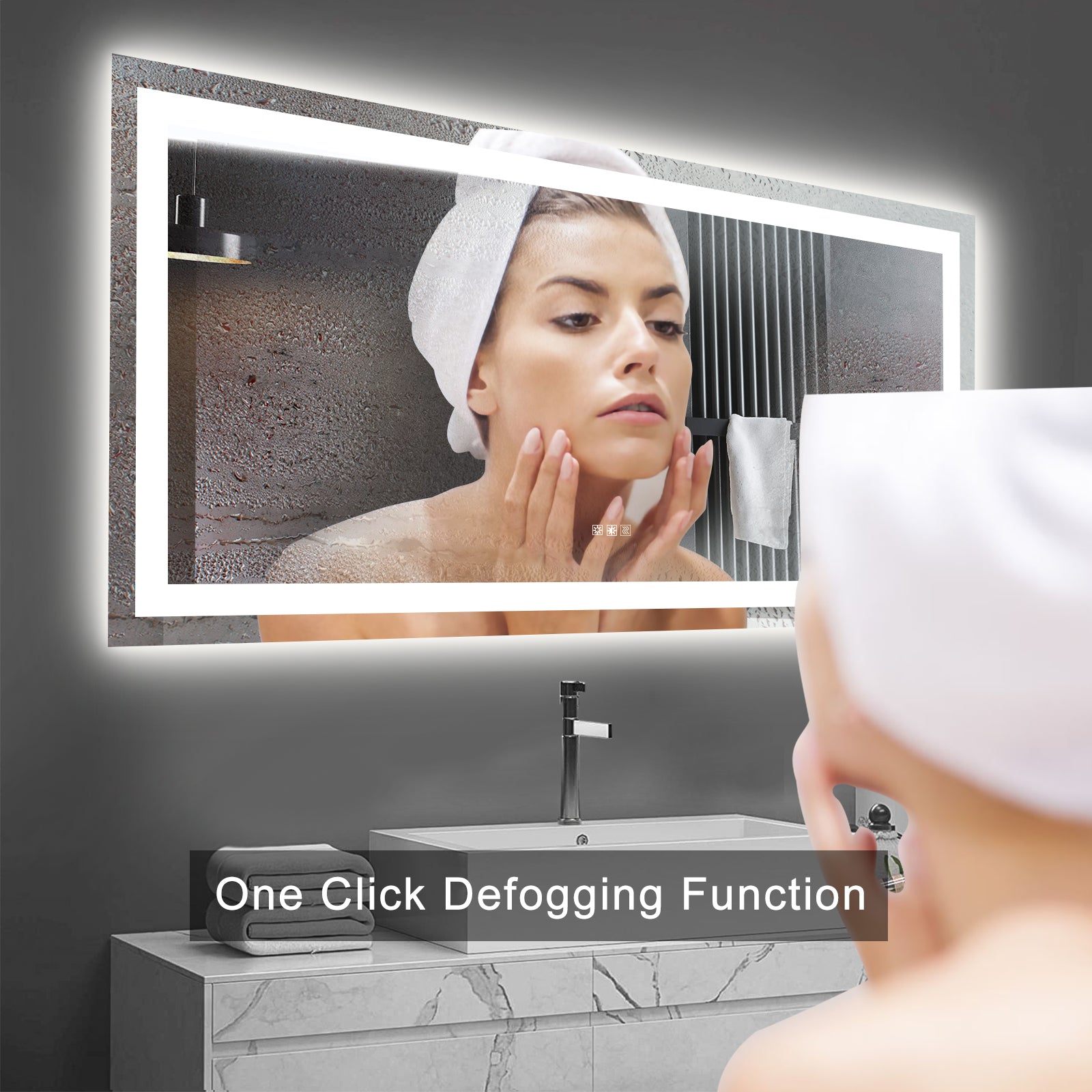60  X 32  LED Bathroom Mirror With Anti-Fog And Touch Sensor - Modern Frameless Lighted Wall Mirror For Bathroom Vanity, Shower Room, Or Dressing Area