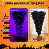 6 FT Pre-lit Upside Down Artificial Christmas Tree, Black Halloween Tree With 250 Purple Lights And Pumpkin & Skull Ornaments - CJDS - FC