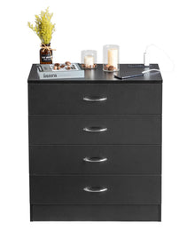 4 Drawer Chest  2 USB    2 Sockets  Nightstand Black
