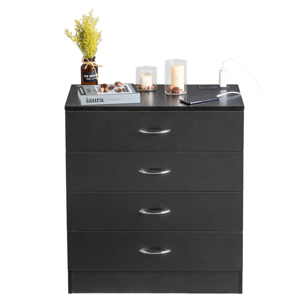 4 Drawer Chest  2 USB    2 Sockets  Nightstand Black