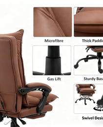 Luxurious Brown Leather Office Recliner Chair With Footrest
