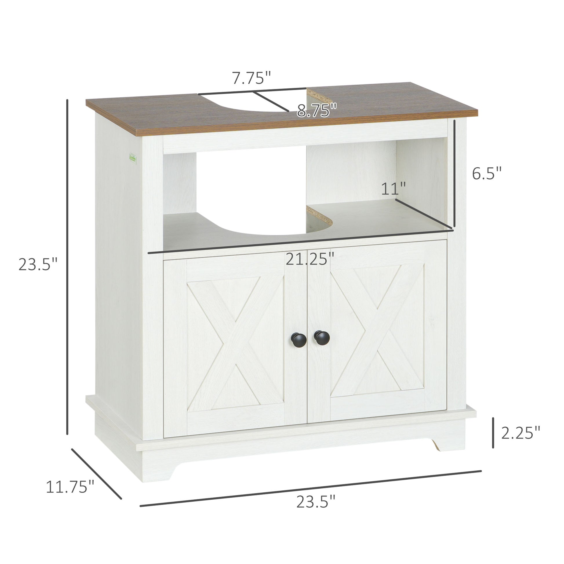 Modern Farmhouse Bathroom Sink Cabinet, Pedestal Sink Storage Cabinet with Double Doors and Shelves, White